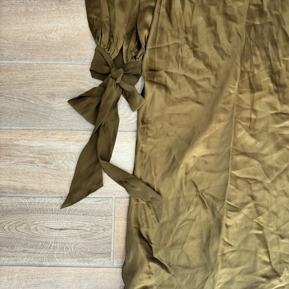 Olivia Von Halle Silk Midi Dress Button Down Tie Sleeve Olive Green Small - Picture 9 of 9